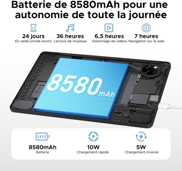 DOOGEE Tab A9 Pro+ Tablette Android 15, Tablette 11 Pouces, 30GB RAM+128GB ROM/TF 2TB, Batterie 8580mAh, Octa-Core T7200 90Hz,13MP Caméra, Tablette Tactile Widevine L1/5G WiFi/OTG/Face ID – Image 4