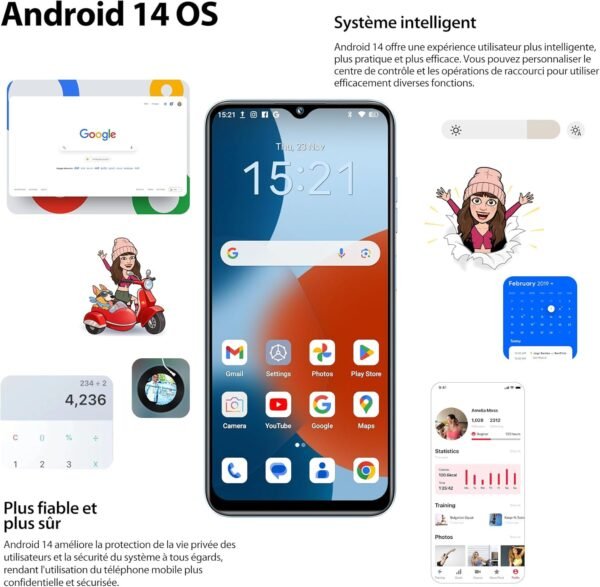 OUKITEL C36 Téléphone Portable Débloqué, 12GB+128GB/1TB Extensible, 5150mAh 6.56" HD+ Display Android 14 Smartphone Pas Cher, Octa Core Processor, 13MP Panorama Camera, Dual SIM, Wi-FI, 4G – Image 3