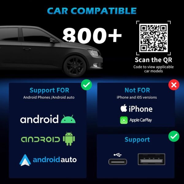 MEETOWN Adaptateur sans Fil pour Android Auto, Transforme Android Auto Filaire en sans Fil, Plug and Play avec USB-A & USB-C, Compatible avec Android 10+ – Image 7