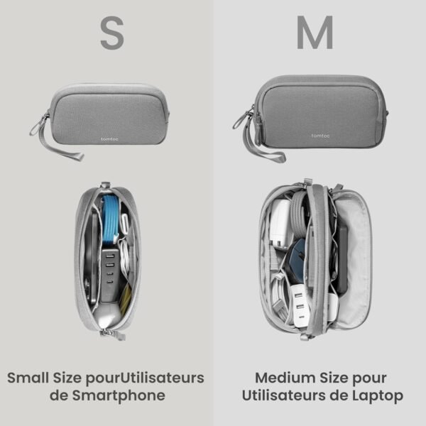 tomtoc Sac de Rangement Câble, Sac pour Câbles d'accessoire de Voyage, Organisateur de Câbles Portable Tech Pouch pour Accessoires Techniques, Powerbank, Téléphone Portable, AirPods, Objets Quotidiens – Image 8