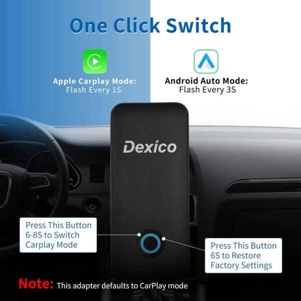 Android Auto sans Fil, Dexico Adaptateur CarPlay et Android 2en1, pour Les Voitures Filaires CarPlay et Android Auto Année Modèle: 2016-2023, Plug and Play, Soutien à la Mise à Jour en Ligne – Image 3