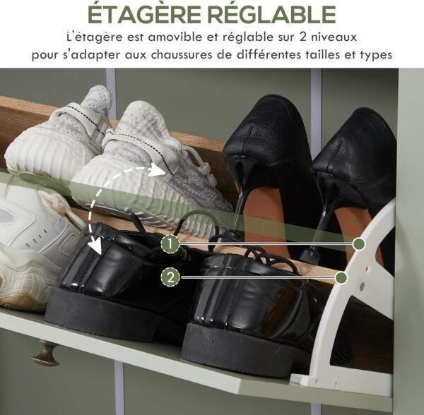 HOMCOM Meuble à Chaussures, 2 Portes battantes, 2 tiroirs réglables, bohème Chic en Bois Effet rotin – Image 5