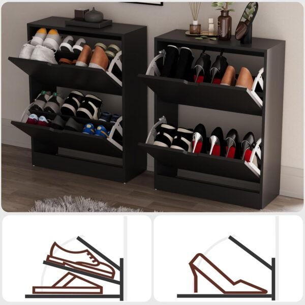 Vida Designs Armoire à Chaussures à 2 tiroirs, Armoire de Rangement à Chaussures Peu encombrante avec 2 tiroirs rabattables, Meuble de Couloir et de Salon, 100% certifié FSC (Noir) – Image 5