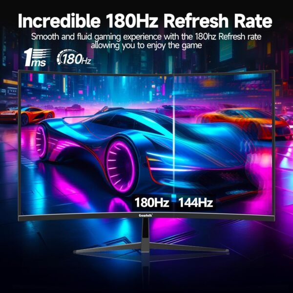 Gawfolk 32 Pouces Gaming Monitor Curved 180Hz, 144Hz PC écran Full HD 1080P, sans Cadre 1800R écran d'ordinateur incurvé avec FreeSync et la Technologie Eye Care, supporte VESA – Image 3