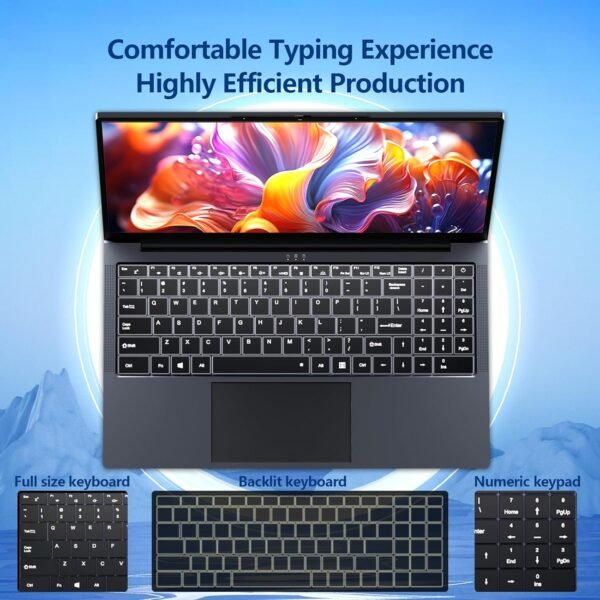 16 Pouces Ordinateur Portable, Processeur Core i5 8210Y Jusqu'à 3,6G Hz 16Go RAM, 512Go SSD WIN 11, PC Portable écran 1920 x 1200 IPS, RJ45, USB 3.0, HDMI, BT 5.0, Laptop Pavé Numérique Rétroéclairé – Image 7