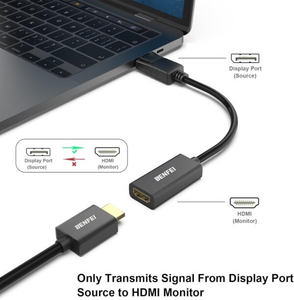 BENFEI Lot de 2 adaptateurs DisplayPort vers HDMI 4K unidirectionnels DisplayPort DP Computor vers HDMI Moniteur Adaptateur de connexion compatible avec ordinateur portable, PC, moniteur TV Projecteur – Image 2