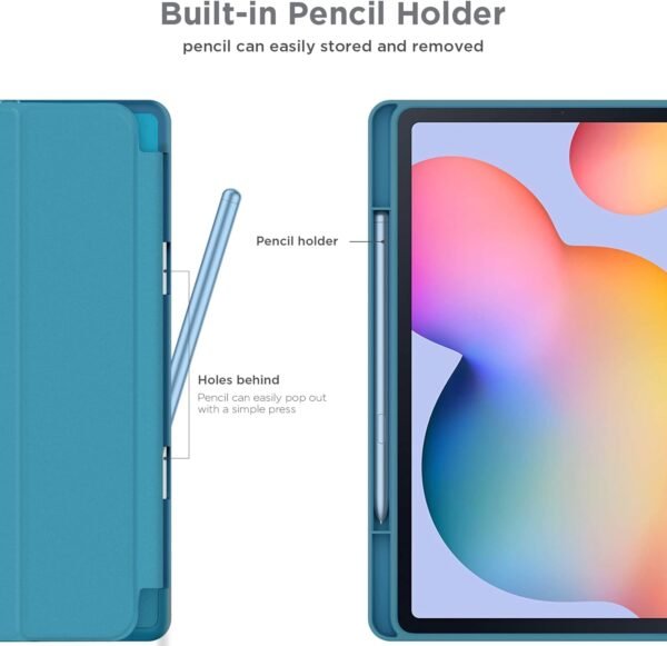 CACOE Coque Compatible avec Samsung Galaxy Tab S6 Lite 2024/2022/ 2020 10,4 Pouces avec Porte-Stylo, Veille/Veille Automatique et Coque arrière en TPU Souple - Bleu Paon – Image 4
