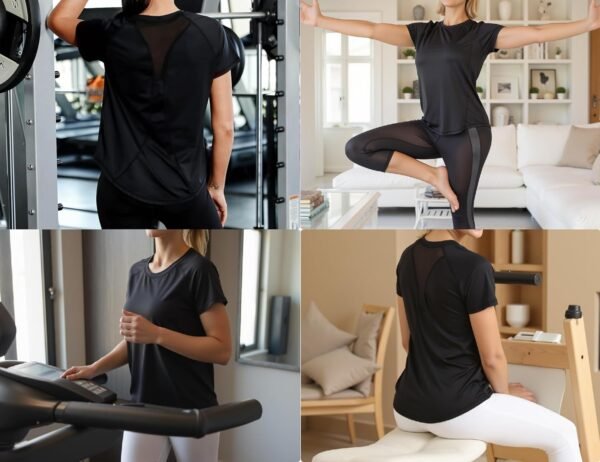 Gyabnw Tee Shirt Sport Femme T-Shirt à Manches Courtes Été T-Shirts et Tops de Sport Femme à Séchage Rapide Top de Fitness Haut Yoga Pilates Jogging – Image 3