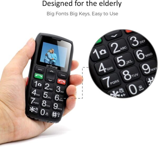 artfone Téléphone Portable Senior Débloqué avec Grandes Touches, Bouton SOS, C1 Senior, Caméra VGA, Radio FM, Haut-Parleur de Boîte, Batterie 1800mAh, 2G GSM, Noir – Image 3