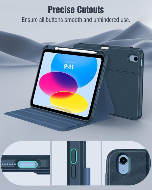 TiMOVO Étui pour iPad (A16) 11e Génération 11 Pouces 2025 / iPad 10e Génération 10.9 Pouces 2022 avec Porte-Crayon, Housse de Protection avec Support Intégré, Visionnage Multi-Angles, Bleu Marine – Image 7