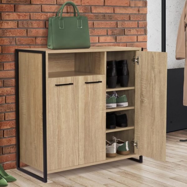 IDMarket - Armoire à chaussures 18 paires LUIS 3 portes avec niche design industriel – Image 2
