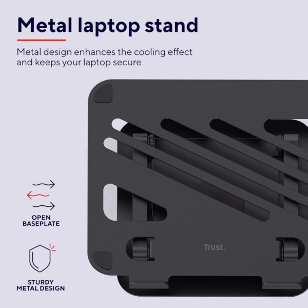 Trust Zeff Support Ordinateur Portable 16 Pouces Ergonomique, Angle de Rotation de 360°, Support PC Portable Pliable en Métal, Hauteur Réglable, Rehausseur PC Portable Dell HP Macbook, Noir – Image 3