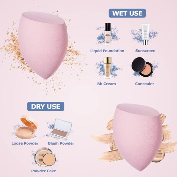 Beauty Blender, 8 Pièces éponge Fond de Teint éponge Maquillage pour Fonds de Teint, Poudres Liquides, Etc, éponge de Maquillage Existe en 3 Formes-Violet (Rose) – Image 3