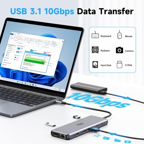 HUB USB C Docking Station USB C Dual HDMI, 13 en 1 Dock USB C vers Double HDMI, Displayport, USB C 3.1, PD 100W, USB 3.1/3.0/2.0, Ethernet RJ45, Audio, Stations d'accueil USB C pour MacBook HP Dell – Image 6