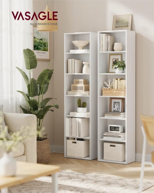 VASAGLE Bibliothèque, Étagère sur 6 Niveaux, Meuble de Rangement Ouvert, Étagère, 24 x 40 x 178,5 cm, pour Salon, Bureau, Salle à Manger, Blanc Nuage LBC167T14 – Image 2