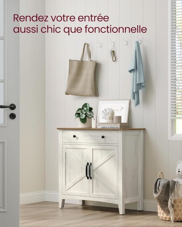 VASAGLE Buffet, Meuble de Rangement avec Tiroir, Meuble de Cuisine, avec Portes, Étagère Réglable, Style Campagne, pour Salon, 40 x 80 x 80 cm, Blanc Rustique et Marron Miel BBK341W01 – Image 4
