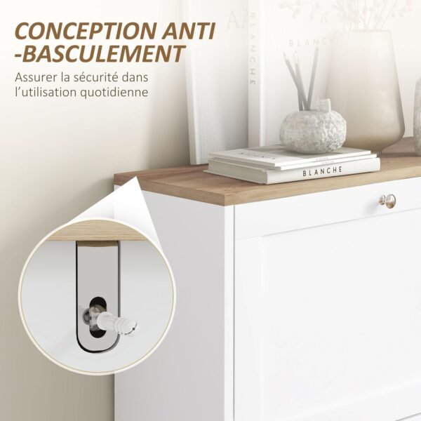 HOMCOM Meuble à Chaussures 12 Paires, Meuble d'entrée étroite avec 2 tiroirs rabattables et étagères réglables, Armoire à Chaussures Moderne pour Couloir et entrée, 60 x 24 x 80 cm, Blanc – Image 7