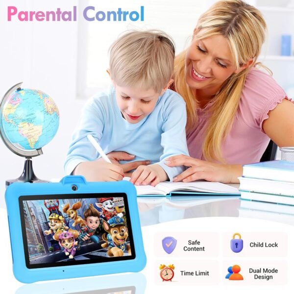 TABTIVI Tablette Enfants 7 Pouces Android, RAM 8 (3+5) Go, ROM 64 Go (TF 128 Go), GMS Certified, Apps Pré-Installé, Éducative, Contrôle Parental, WiFi, Kid-Proof Étui avec Support réglable (Blue) – Image 4