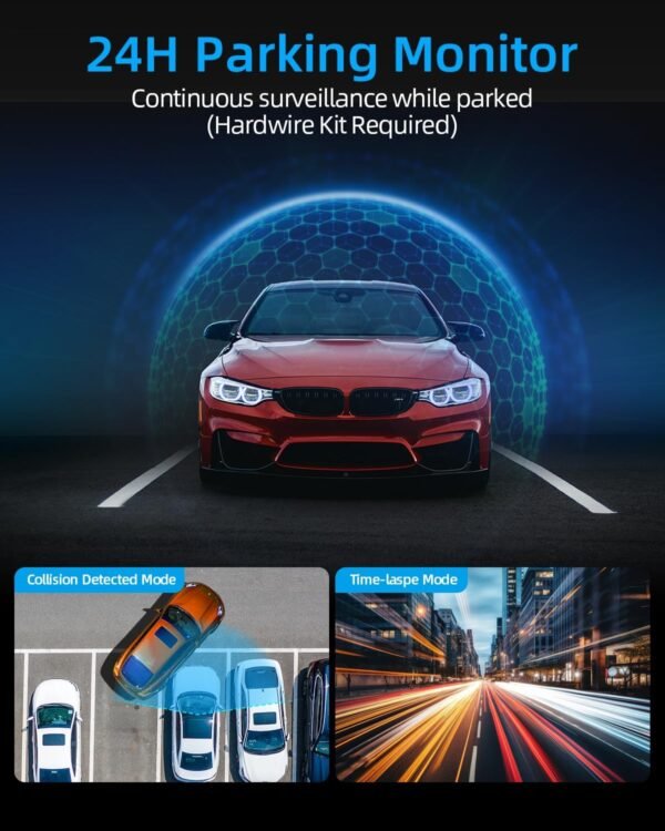 Caméra Embarquée WiFi Avant Arrière 4K+1080P,Dashcam avec Carte SD 64 G, Contrôle par Application,Vision Nocturne, Capteur G, Enregistrement en Boucle, WDR – Image 4