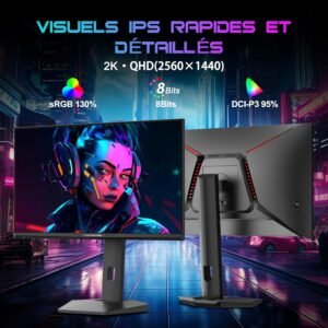 Alternative view of Minifire 27 Pouces QHD 300Hz Gaming Monitor 2K 2560 x 1440 1440P-1ms AMD FreeSync 丨DCI-P3 98% 丨HDR10 丨2×DP1.4丨2×HDMI丨Moniteur PC de Jeu Rotatif Vertical/Horizontal réglable en Hauteur（MFG27F6Q Pro）