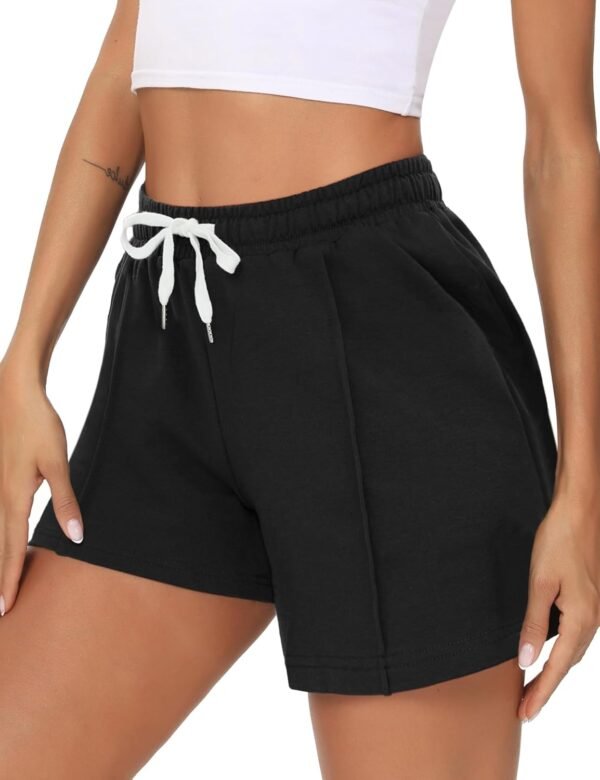 Crewhpo Short Femme en Coton Pantalon Court Été de Couleur Unie Bas de Survêtement Court Taille Élastique Short de Sport Taille Haute per Jogging Fitness