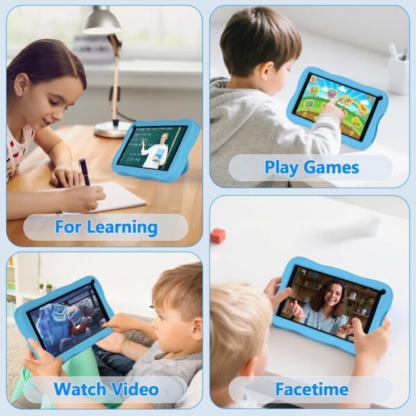 SUMTAB Tablette Enfants 7 Pouces Android Tablette pour Enfant avec 8GB RAM+64GB ROM(TF 256GB), Contrôle Parental, WiFi, Bluetooth, Kids Tablette Tactile Éducative avec Kid-Proof Étui(Bleu) – Image 4