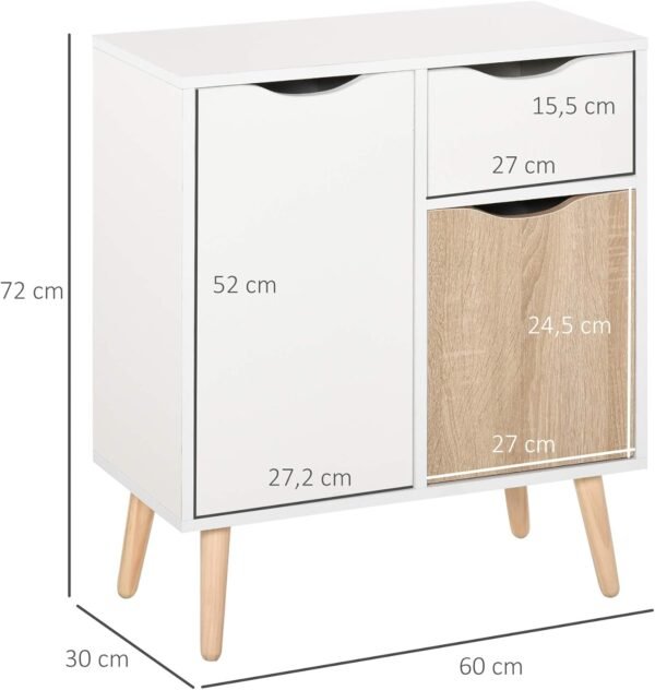 HOMCOM Buffet Meuble de Rangement Design scandinave 2 placards tiroir Coulissant Bois Blanc chêne Clair – Image 3