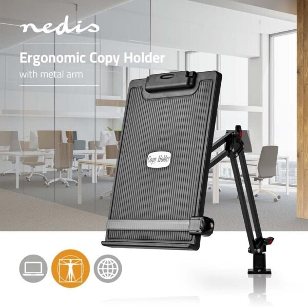 NEDIS Porte-Documents Ergonomique | Entièrement Mobile | Support de Bureau | Noir Gris/Noir ERGOCH300BK – Image 2