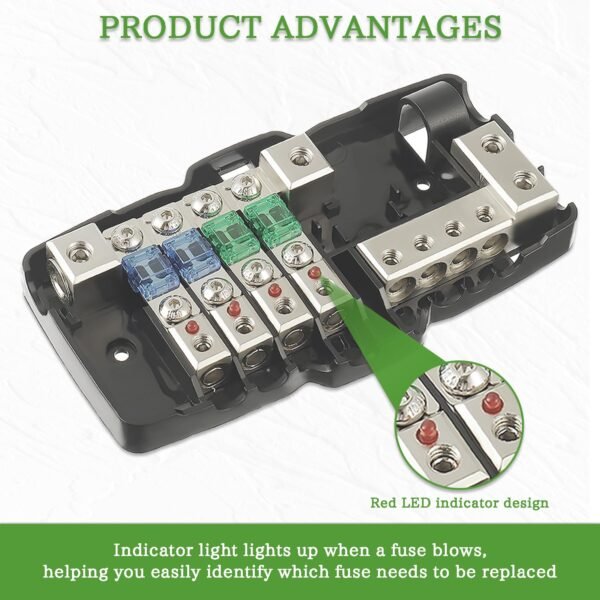 SIGANDG Auto Audio Stéréo Bloc de Fusible de Distribution 4 voies Boîte à Fusibles Distributeur de Fusible Mini ANL Pour avec Lumière de Instruire Rouge – Image 4
