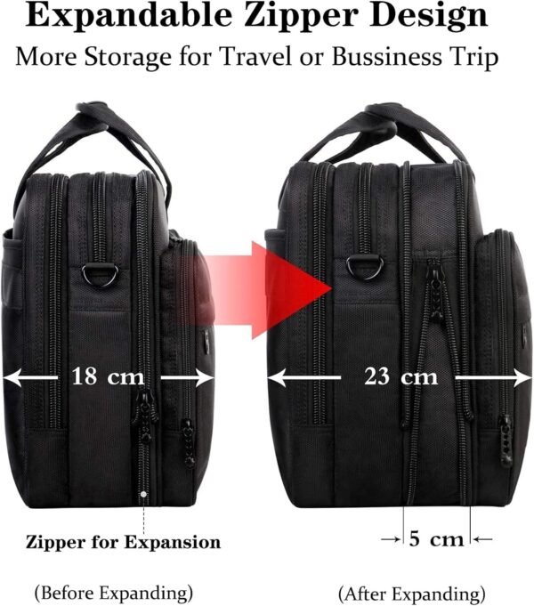 Mancro Sacoche Ordinateur Portable 17 Pouces, Grande Mallette d'Affaires pour Hommes et Femmes, Sac à Bandoulière Extensible étanche Multifonctionnelle pour Ordinateur Portable, Tablette, Noir – Image 5