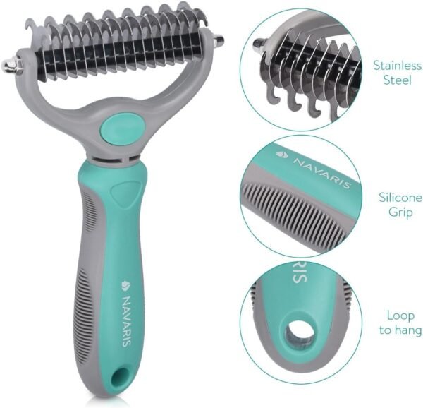 Navaris Brosse sous Poils Chien Chat - Peigne étrille Poil Long et Court - Accessoire toilettage Chiens Chats pour démêlage nœuds des Poils – Image 6