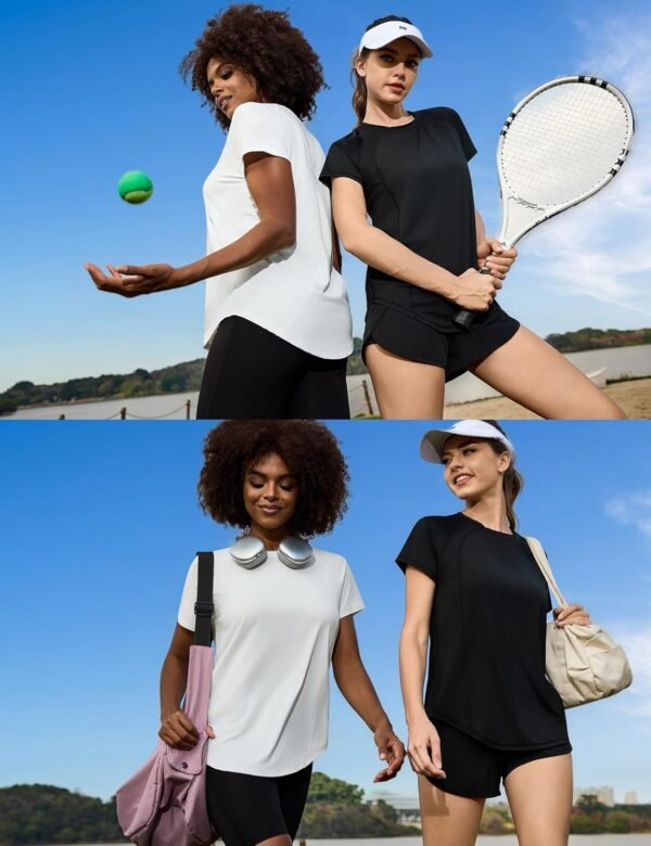 Gyabnw Tee Shirt Sport Femme T-Shirt à Manches Courtes Été T-Shirts et Tops de Sport Femme à Séchage Rapide Top de Fitness Haut Yoga Pilates Jogging – Image 4