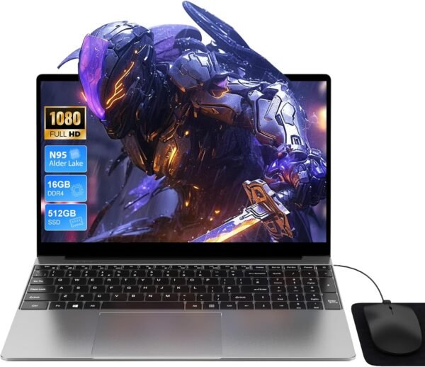 Ordinateur portable 15,6 pouces, 16 Go RAM 512 Go SSD, CPU N95 (jusqu'à 3,4 GHz), Clavier Rétroéclairé PC portable, Win11 Portables Charge de Type-C, 5G WiFi, BT 5,0, Typ-C, HDMI, USB, Souris Incl.