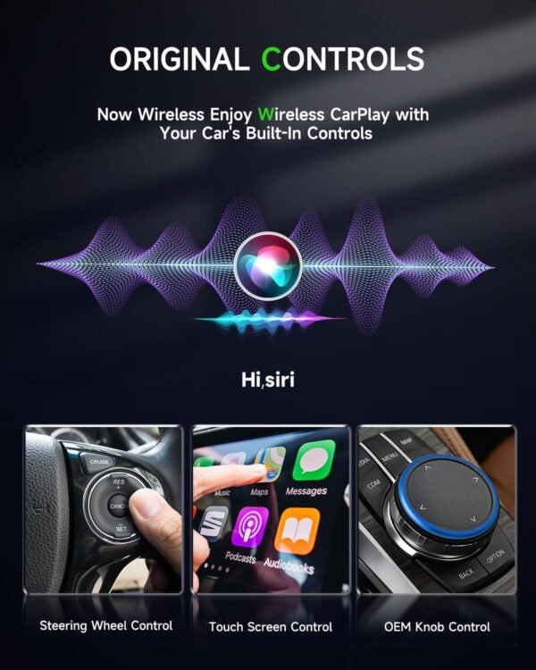 Spedal Mini Adaptateur CarPlay & Android Auto sans Fil pour iPhone, Bluetooth 3.0, Wi-FI 5,8GHz, iOS 10+/Android 10+, Reconnexion Automatique (Gris) – Image 4