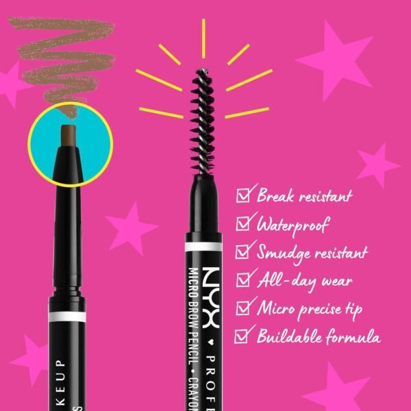 NYX Professional Makeup Crayon à Sourcils Micro Brow Pencil, Crayon Ultra-Fin Double-Embout avec Mine Rétractable et Goupillon, Teinte : Taupe (01) – Image 2