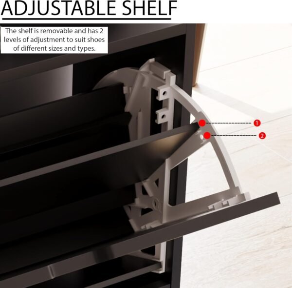 Vida Designs Armoire à Chaussures à 2 tiroirs, Armoire de Rangement à Chaussures Peu encombrante avec 2 tiroirs rabattables, Meuble de Couloir et de Salon, 100% certifié FSC (Noir) – Image 6