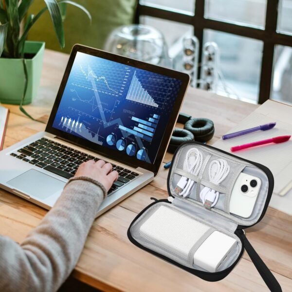 Sac de Rangement pour câbles, Organiseur de câbles, Organiseur de câbles Universel, Accessoire de Voyage Multifonction, pour câble de Charge, Batterie Externe, USB, Carte SD, câble de Charge, Noir – Image 7