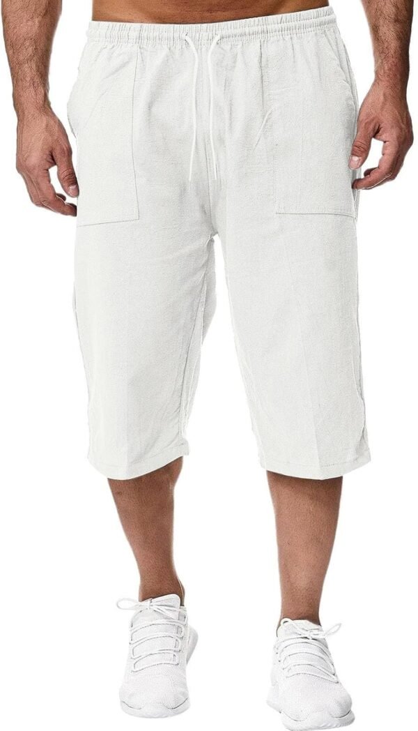 2025 Short Lin et Bermuda Homme 3/4 Long D'Été Pantacourt Coton, pour La Plage, Le Yoga, Le Jogging, Pantalon Taille Elastique Décontracté – Image 2