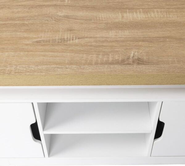 IDMarket - Meuble TV 110 cm 2 Portes Luna à LEDs Blanc et Plateau Effet Bois – Image 6