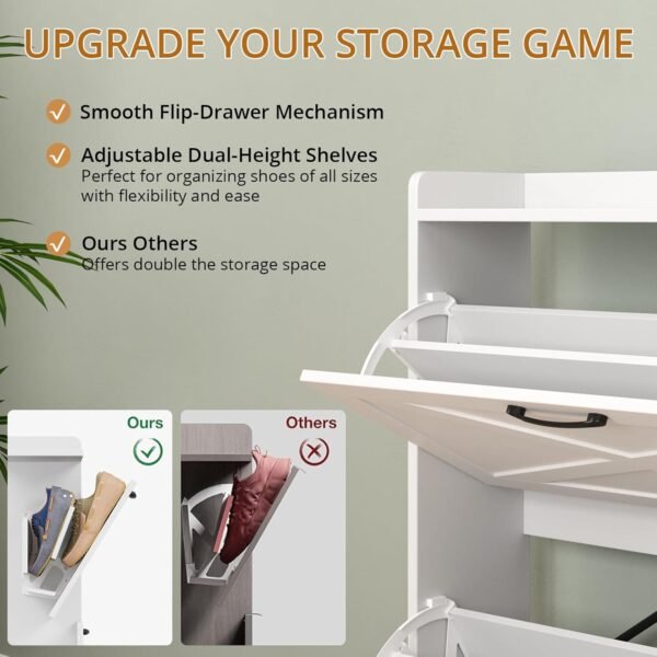 VOWNER Rangement Chaussure, Meuble à Rangement Chaussure Et Peu Encombrant avec Cloisons Réglables pour 12 À 16 Paires De Chaussures, Adapté À L’Entrée, Au Salon, À La Chambre, Blanc – Image 5