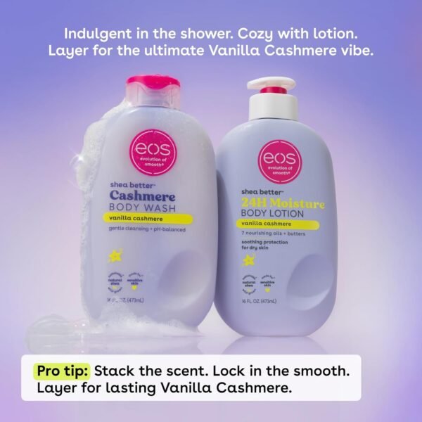 EOS Shea Better Cachemire Vanille Douche de soin hydratante et nourrissante avec formule gel au pH équilibré, sans parabènes ni phtalates, pour peaux sensibles, 400 ml – Image 7
