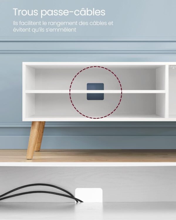 VASAGLE Meuble TV, Support Télé, pour Télévision jusqu'à 55 Pouces, Longueur 120 cm, Rangement Consoles de Jeux, Style Rustique, pour Salon, Chambre, Blanc LTV120T46 – Image 9