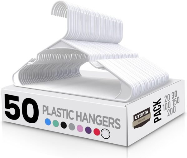 Utopia Home Cintres en Plastique Solide (Lot de 50) - Cintres en Feutre - Durable, antidérapant - Conçu pour Les Vestes délicates - Blanc