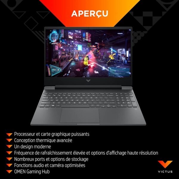 HP Victus 15-fa1001sf Ordinateur Portable Gaming 15,6" FHD IPS 144 Hz, PC Portable Gamer (Intel Core i5-12500H, RAM 16 Go, SSD 512 Go, Nvidia GeForce RTX 4050 6Go, Windows 11), Laptop Gris, AZERTY – Image 3