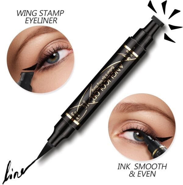 Anglicolor Eye liner Tampon 2en1 Imperméable, Eye liner Noir Waterproof Liquide Stamp, Eyeliner Tampon Longue Durée, de maquillage double tête pour maquillage 2 comptes (A) – Image 6