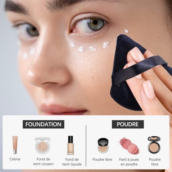 BEAKEY Triangle Houpette Libre Et Cosmétique Liquide, Éponge Poudre Douce En Peluche, Outil De houpette maquillage Fond De Teint (6 Pièces Noir) – Image 4