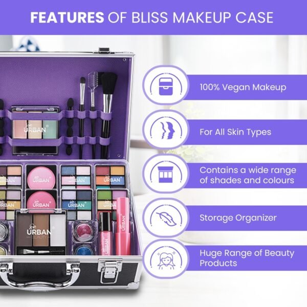 Bliss Trousse de produits de Maquillage Végan - Valise de Maquillage Complète avec Fard à Paupières et à Joues, Rouge à Lèvres, Cire et Poudre à Sourcils, pinceau – Organiseur avec Cadre en Aluminium – Image 2