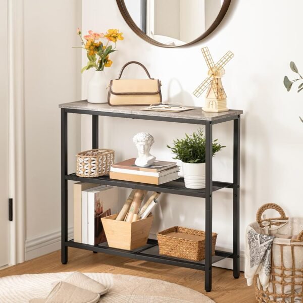 HOOBRO Table Console, Table d'Appoint avec 2 Étagères de Treillis, Table Canapé, Cadre en Métal, Design Industriel, pour Couloir, Entrée, Salon, Chambre et Bureau, Grège EBG73XG01 – Image 8