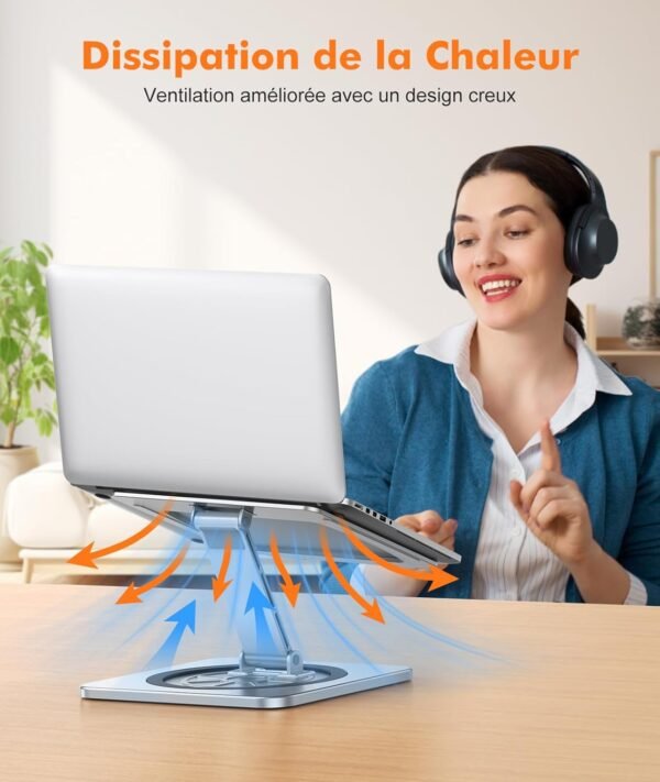 EOIWUY Support Ordinateur Portable Rotation 360°, Support PC Portable Bureau Réglable à Refroidissement Rapide, pour Travail d'Équipe Laptop Stand Ergonomique Racks Compatible avec Tous Laptops 10-16" – Image 6