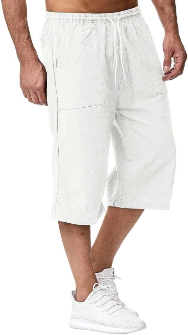 2025 Short Lin et Bermuda Homme 3/4 Long D'Été Pantacourt Coton, pour La Plage, Le Yoga, Le Jogging, Pantalon Taille Elastique Décontracté